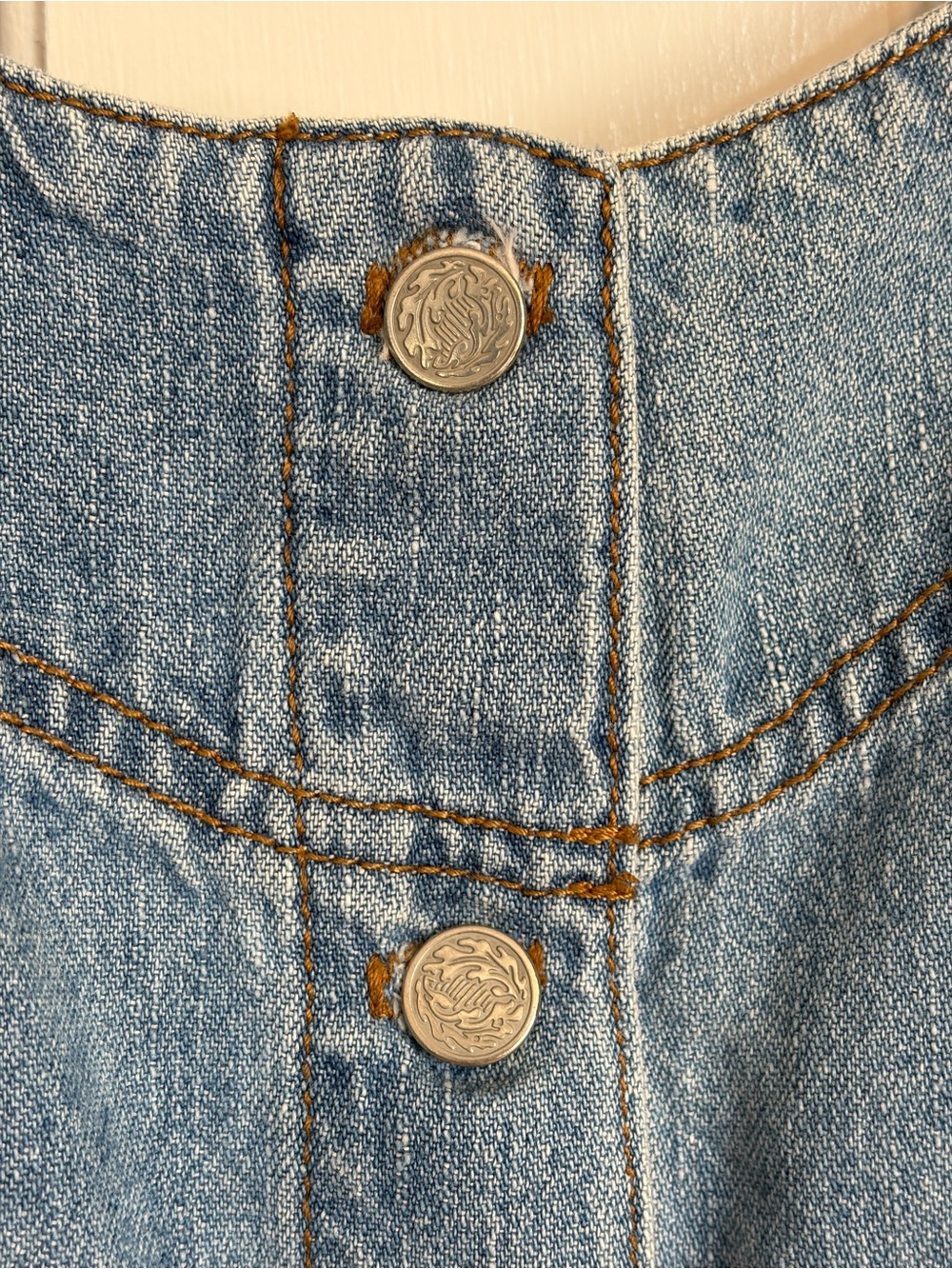 Vintage 90s Outlaw Made in USA Denim Button Front Mini Dress - Picture 4 of 8